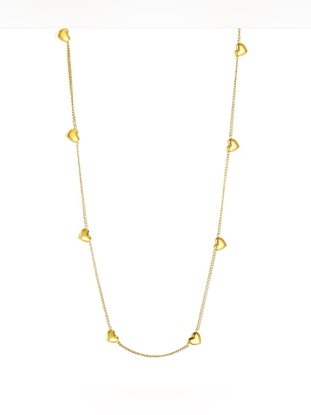 Elan Gold Heart Station Necklace - Delicate Heart Charm Chain